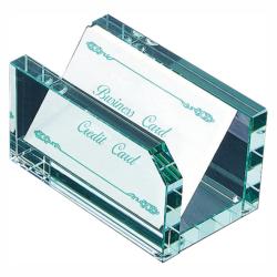 Jade Glass Business Card Holder, 1/2" Thick Jade Glass, 4" wide x 2" tall x 2.25" deep