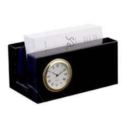 Black Marble Business Card Mini Clock, 4.25" wide x 2.25" tall x 2.5" deep