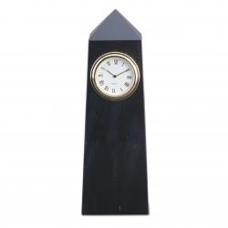 Black Marble Obelisk Clock, 2" wide x 6" tall x 2" deep