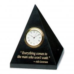 Black Marble Pyramid Clock, 3.5" wide x 4.75" tall x 3.5" deep