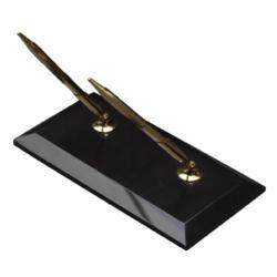 Black Marble Double Pen Stand, 8" wide x .75" tall x 4" deep