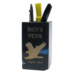 Black Marble Pencil Jar, 2.5" wide x 4.5" tall x 2.5" deep