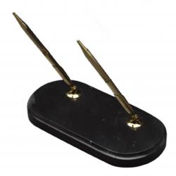 Black Marble Oval Pen Stand, 8" wide x .75" tall x 4" deep