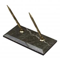 Green Marble Double Pen Stand, 8" wide x .75" tall x 4" deep