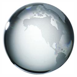 Clear Ocean World Globe award, clear glass with frosted oceans, 3"