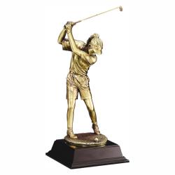 Gold Metallic Female Golfer award, 12.5" High