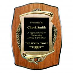 Walnut Veneer Plaque with Scroll Casting, 11" wide x 14" tall