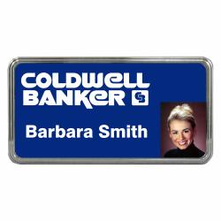 3 x 1.5 Framed Badge, Silver frame with magnet