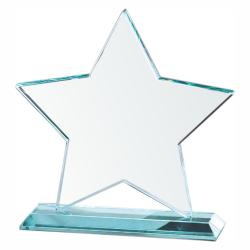Jade Glass Star Award, 1/2" thick jade glass, 6.75" wide x 7.5" deep x 2" deep