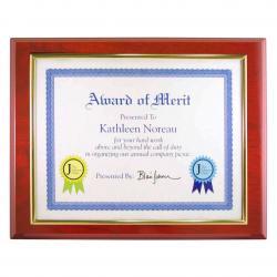 Mahogany Finish Cert. Plaque with Slider, 13" wide x 10.5" tall