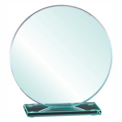 Jade Glass Circle Award, 3/8" Thick Jade Glass, 8" wide x 8.5" tall x 3" deep