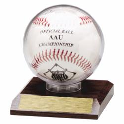 Clear Baseball Holder on Base, 3.25" wide x 4" tall x 3.25" deep