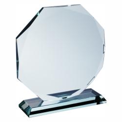 Jade Glass Faceted Octagon, 8.5" wide x 7.5" tall x 2.25" deep