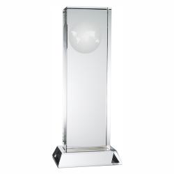 Crystal Rectangle with Globe award, 4" wide x 9.5" tall x 2.75" deep