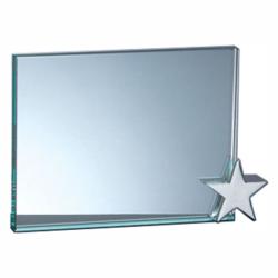 Achievement Award with Chrome Star, 1/2" thick jade glass, 9.125" wide x 6" tall x 1" deep