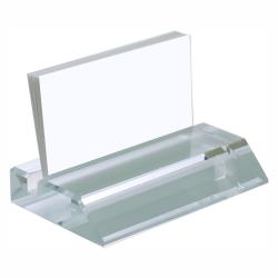 Clear Glass Business Card Holder, 4" wide x .75" tall x 2.5" deep