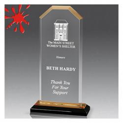 Mirror Corner Acrylic Award, 3/8" Thick clear acrylic, 4" wide x 7.5" tall x 2" deep