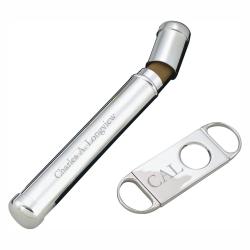 Silver Plated Cigar Tube & Cutter, 7" L & 3.875" L