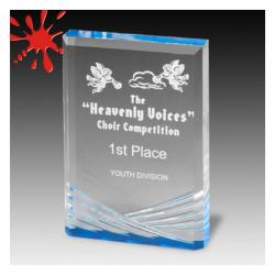 Acrylic Inspire award, 1" Thick clear acrylic, 4.25" wide x 7" tall x 1" deep