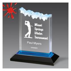 Frosted Impress Acrylic Award, 1" Thick clear acrylic, 5" wide x 8" tall x 2.5" deep