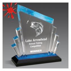 Carved Impress Acrylic Award, 1" Thick clear acrylic, 6" wide x 9" tall x 2.5" deep