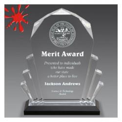 Faceted Impress Acrylic Award, 1" Thick clear acrylic, 6" wide x 9" tall x 2.5" deep