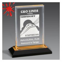 Beveled Impress Acrylic Award, 1" Thick clear acrylic, 5" wide x 8" tall x 2.5" deep