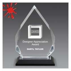Diamond Impress Acrylic Award, 1" Thick clear acrylic, 5.25" wide x 8.75" tall x 2.5" deep