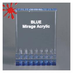 Blue Mirage Acrylic Award, self-standing 1" thick clear acrylic, 5" wide x 7" tall x 1" deep