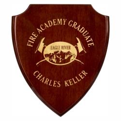 Rosewood Piano Finish Shield Plaque, 7.125" wide x 9.75" tall x .75" deep