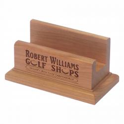 Wooden Business Card Holder, cherry wood shown, 4.31" wide x 2.375" tall x 2.25" deep