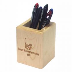 Wooden Pen & Pencil Holder, maple wood shown, 3" wide x 4" tall x 3" deep