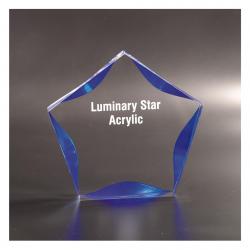 Blue Luminary Star Acrylic, self-standing 1" thick clear acrylic, 7" wide x 7" tall x 1" deep