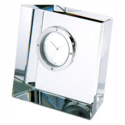 Slant Block Crystal Clock, 1.375" Thick Optical Crystal, 3.125" wide x 3" tall x 1.375" deep