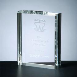 Crystal Book award, optical Crystal, 5" wide x 6.5" tall x 1.5" deep