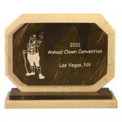 Chocolate Brown Marble Double Octagon, chocolate Brown and Verona Marble, 7" wide x 5.75" tall x 2.5" deep