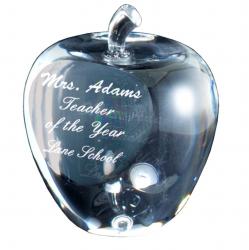 Crystal Apple award, 2.75" wide x 3.25" tall