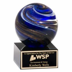 5" Art Glass Globe Sculpture, 3.5" wide x 5" tall x 3.5" deep