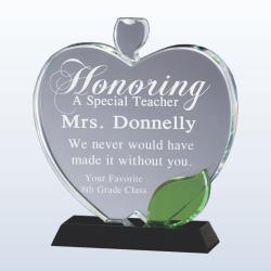 6" Crystal Apple award, 6" wide x 5" tall x 1.75" deep