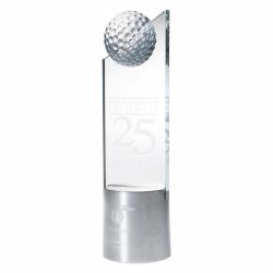10.5" Glass Golf Pinnacle Award, 3" wide x 10.5" tall x 3" deep