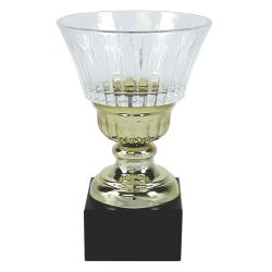 Crystal Bowl on Mahogany Base, 12.4" tall x 9.65" Dia.