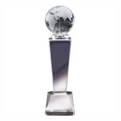 Crystal Globe on Pedestal award, 2.25" wide x 2.25" tall x 8.5" deep