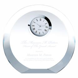 Crystal Circle Silver Clock, 4.25" wide x 4.375" tall x 1.125" deep
