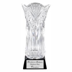 CRYSTAL VASE ON BLACK BASE