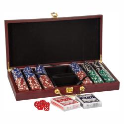 Rosewood Finish 300 Chip Poker Set award, 15.25" wide x 7.5" tall x 2" deep