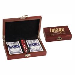 Rosewood Finish Card and Dice Set award, 7.5" wide x 4.5" tall x 1.75" deep