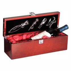Rosewood Piano Finish Single Wine Box with Tools, 14.25" wide x 4.5" tall x 4.75" deep