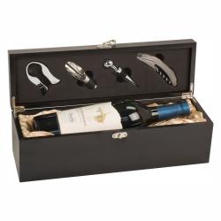 Black Finish Single Wine Box with Tools, 14.25" wide x 4.25" tall x 4.625" deep