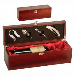 Rosewood Finish Single Wine Box with Tools, 14.25" wide x 4.25" tall x 4.625" deep
