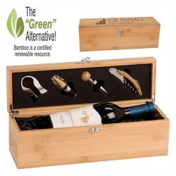 Bamboo Single Wine Box with Tools, 14.25" wide x 4.25" tall x 4.625" deep